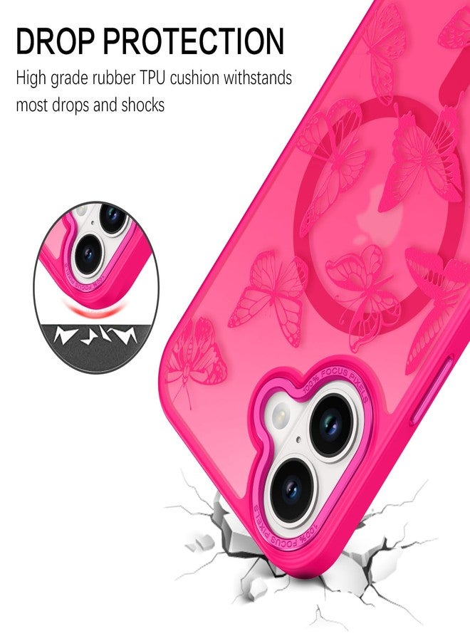 BENTOBEN Magnetic for iPhone 16 Plus Case with Cute Butterfly Pattern, [Compatible with MagSafe] Translucent Matte Slim Shockproof Women Girl Protective Phone Case for iPhone 16 Plus 6.7",Hot Pink - Image 4