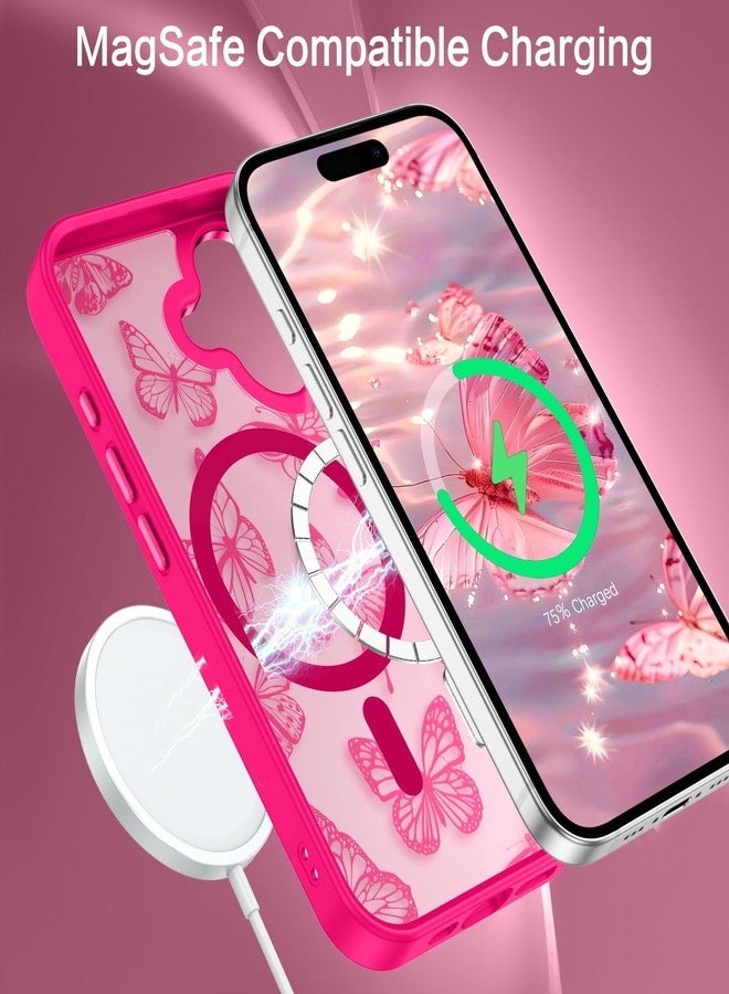 BENTOBEN Magnetic for iPhone 16 Plus Case with Cute Butterfly Pattern, [Compatible with MagSafe] Translucent Matte Slim Shockproof Women Girl Protective Phone Case for iPhone 16 Plus 6.7",Hot Pink - Image 2