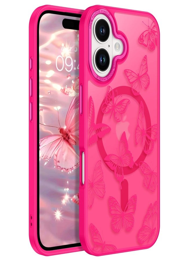 BENTOBEN Magnetic for iPhone 16 Plus Case with Cute Butterfly Pattern, [Compatible with MagSafe] Translucent Matte Slim Shockproof Women Girl Protective Phone Case for iPhone 16 Plus 6.7",Hot Pink - Image 1