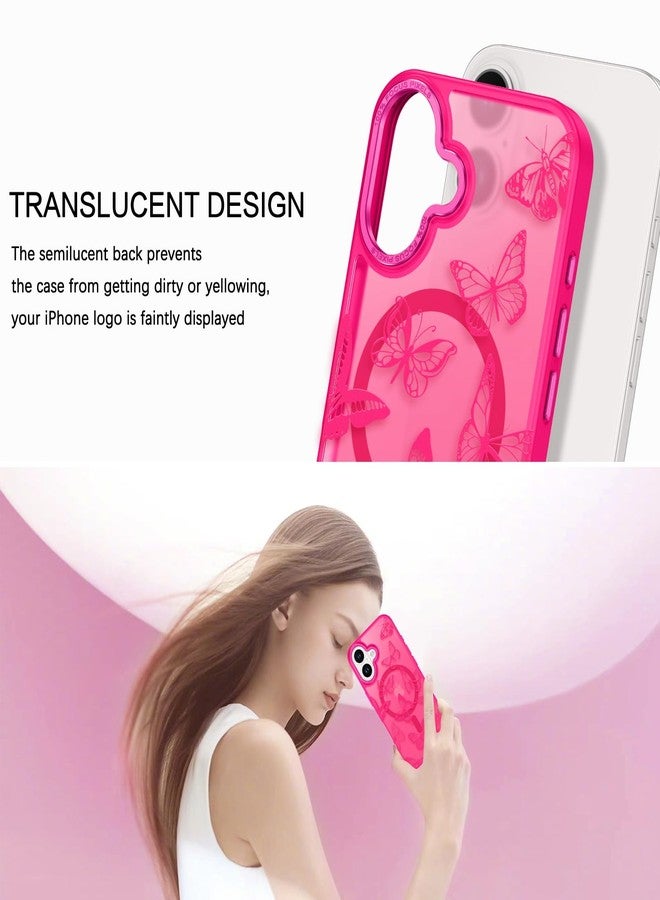BENTOBEN Magnetic for iPhone 16 Plus Case with Cute Butterfly Pattern, [Compatible with MagSafe] Translucent Matte Slim Shockproof Women Girl Protective Phone Case for iPhone 16 Plus 6.7",Hot Pink - Image 3