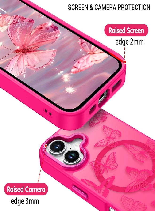 BENTOBEN Magnetic for iPhone 16 Plus Case with Cute Butterfly Pattern, [Compatible with MagSafe] Translucent Matte Slim Shockproof Women Girl Protective Phone Case for iPhone 16 Plus 6.7",Hot Pink - Image 5