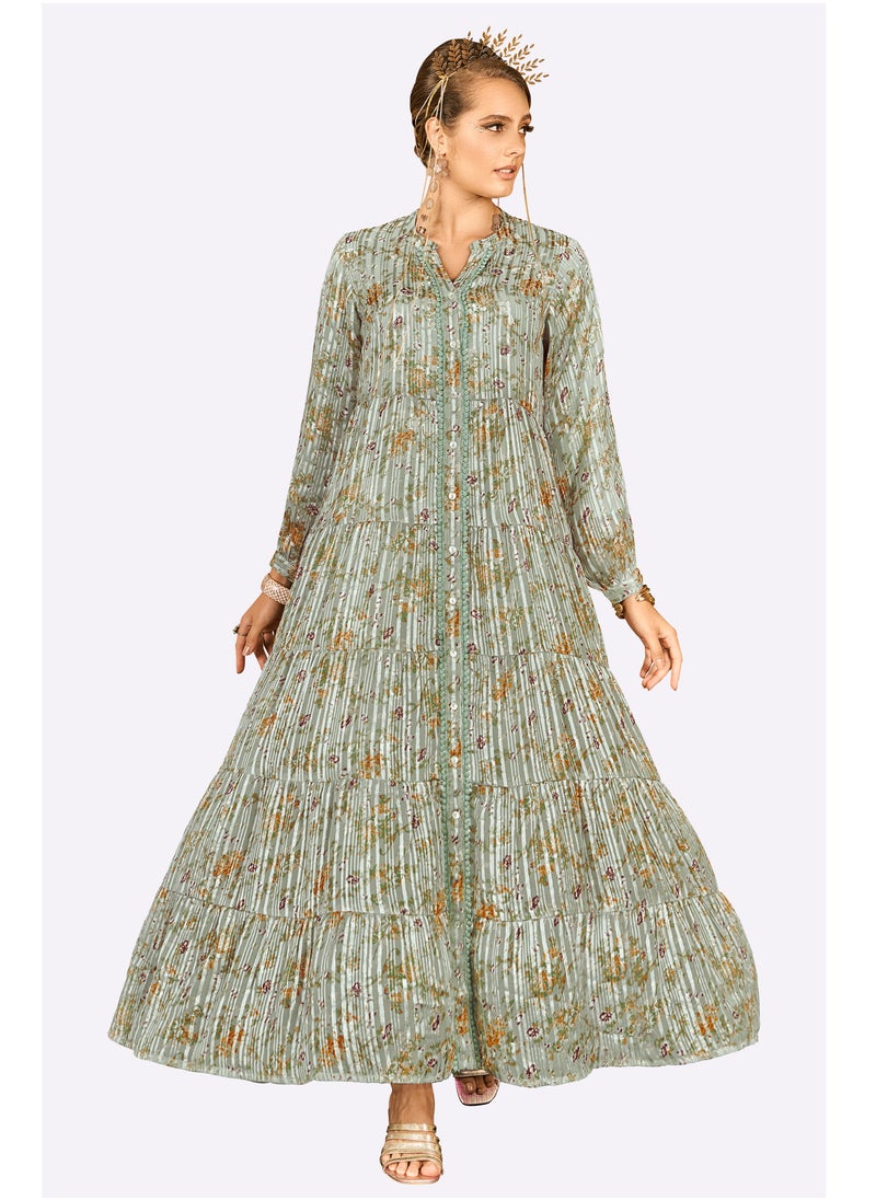 SARA - Sara Stripe Flora Print Jalabiya - Image 1