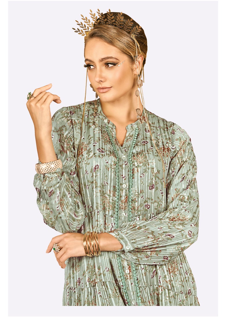 SARA - Sara Stripe Flora Print Jalabiya - Image 1