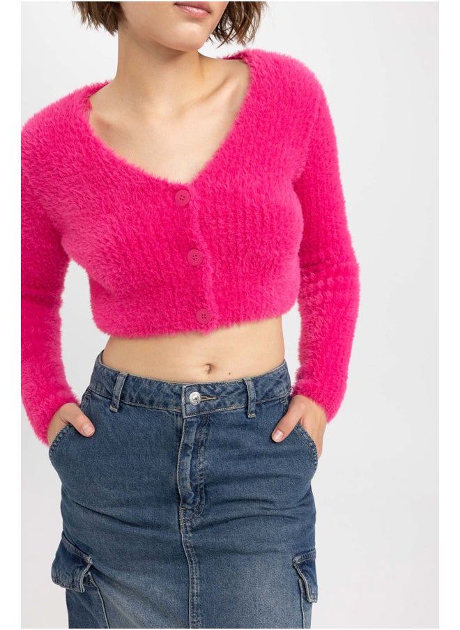 DeFacto - Woman Slim Fit V Neck Long Sleeve Tricot Cardigan - Image 1
