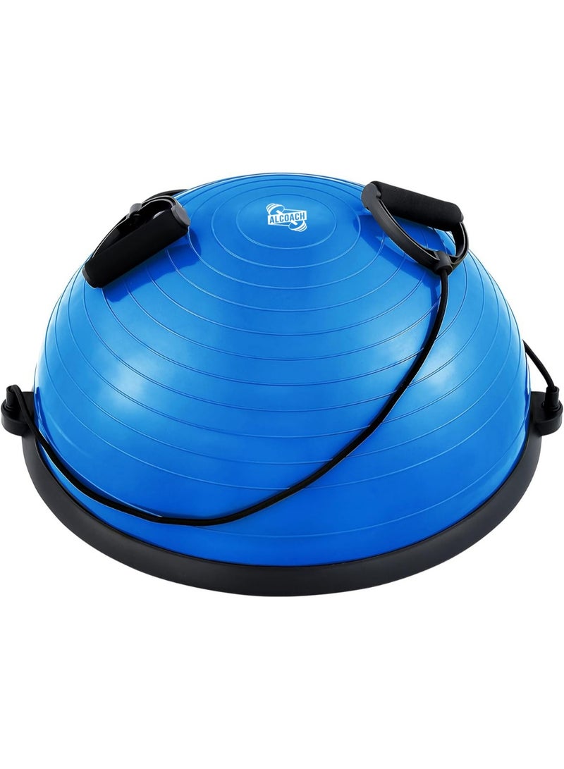 الكوتش جهاز تدريب التوازن بنصف كرة - كرة توازن نصفية مضادة للانزلاق مقاس 46 سم مع أشرطة مقاومة ومضخة قدم وكرة تمرين لليوجا واللياقة البدنية وتدريب الجذع وتمارين الصالة الرياضية المنزلية - Image 2