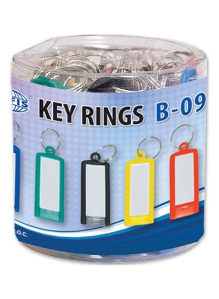FIS Key Rings 50 Pieces Per Pack, Assorted Colors, 6 x 2.1 cm Size - FSKCB-09