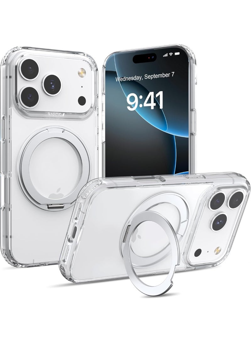 Air Stand for iPhone 17 PRO Case [MagSafe] Cover 360 Rotatable Ring Kickstand [13 Feet Drop tested] Mil Grade - Clear