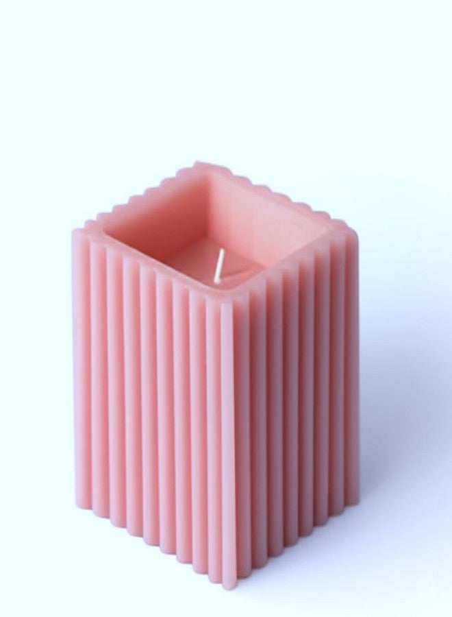 Stone & Feather� (SnF), English Garden Aromatic Ribbed Pillar Candle Half Filled, Pink (Paraffin Wax), Size 3x3 inches, Square, for Meditation, Home Decoration, Diwali - Image 3