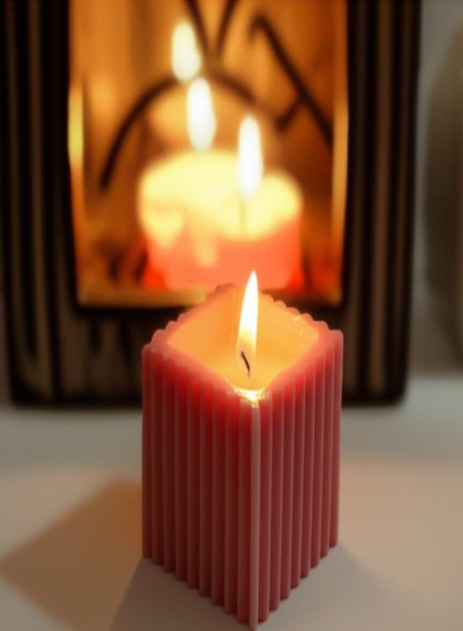 Stone & Feather� (SnF), English Garden Aromatic Ribbed Pillar Candle Half Filled, Pink (Paraffin Wax), Size 3x3 inches, Square, for Meditation, Home Decoration, Diwali - Image 5