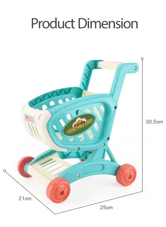 Gerenic Kids Shopping Cart Trolley, Kitchen Role Play Cart Trolley Playset, Pretend Play Trolley Toy Playset, Educational Toy, 2 in 1 Simulated Shopping Cart Trolley with Wheels, Little Helper's Shopping Cart Trolley for Kids, Grocery Shopping Cart with Pretend Food and Accessories, Easy Assembly Child-Safe and Durable, Perfect for Ages 2+ Role-Playing Games(Blue)  - Image 2