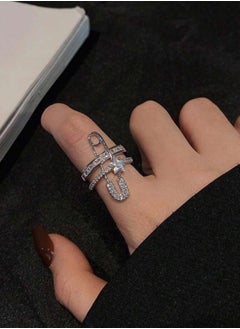 إليجانس خاتم نسائي باللون الفضي مرصع بالزركون بتصميم جديد وعصري مقاس موحد  - Image 1