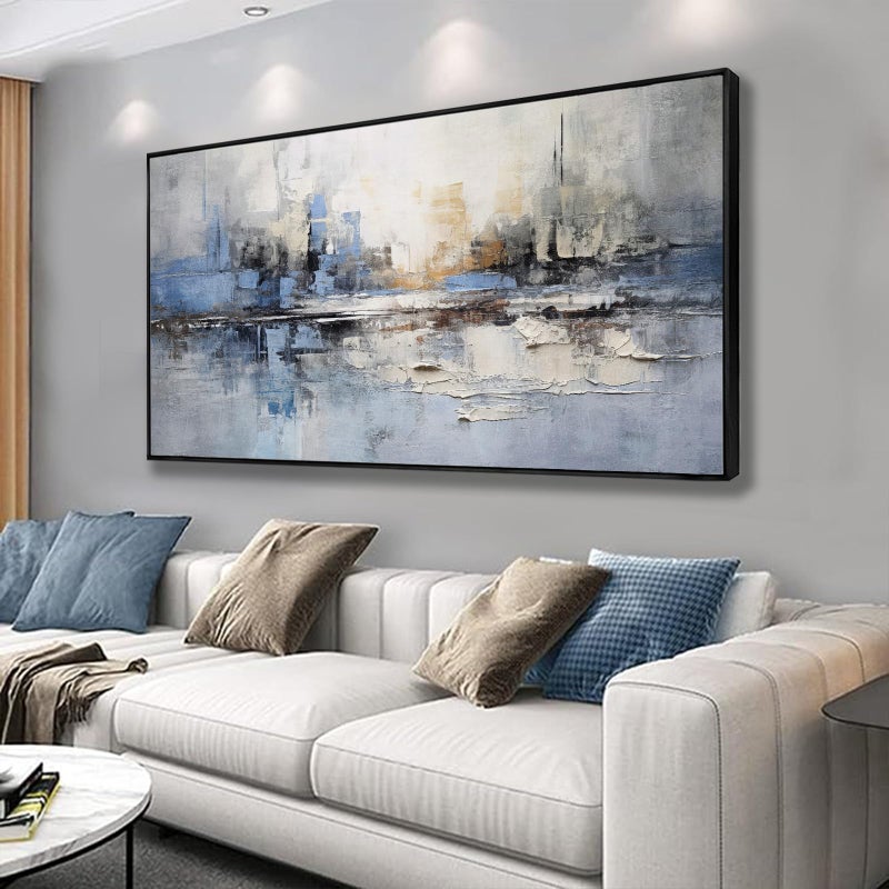 Abstract Wall Art Wall Decor Blue and Gray White Modern Canvas Art Print Abstract Artwork Framed Pictures for Living Room Bedroom Bathroom Office Home Decor Can Be Hung Directly 20x 40