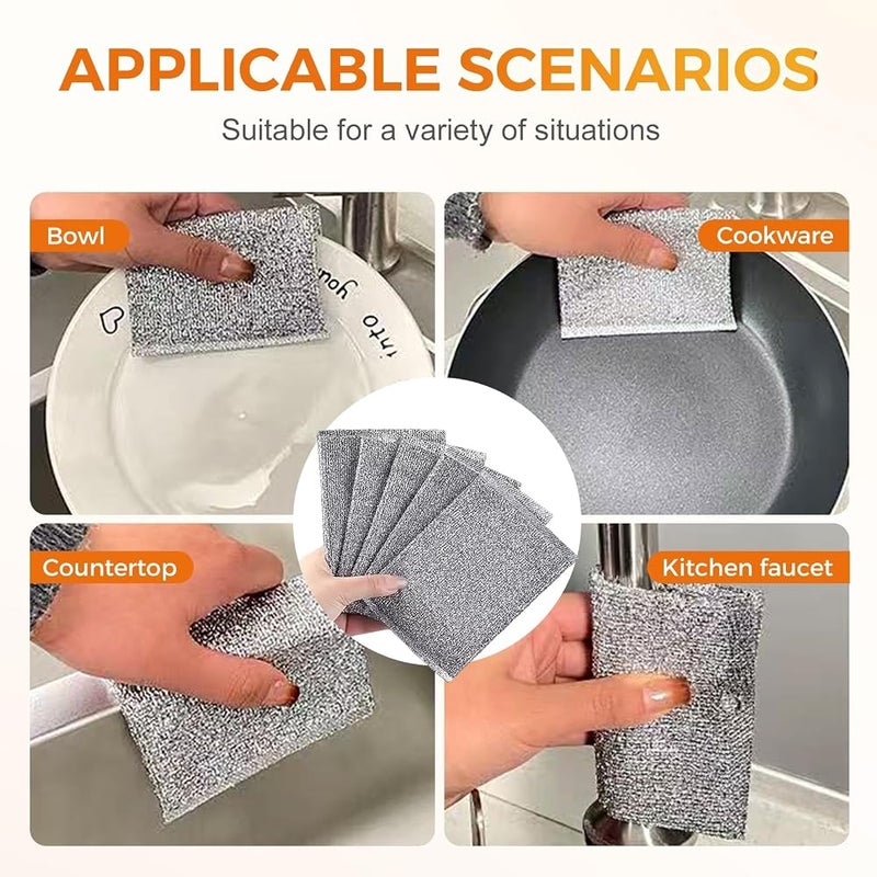 KASTWAVE Multipurpose Non-Scratch Metal Dish Scrubber, Reusable Stainless Steel Wire Sponge Pad for Wet & Dry Use, Rust-Resistant Kitchen Sink and Cookware Cleaning Tool (3 Pack) - Image 5