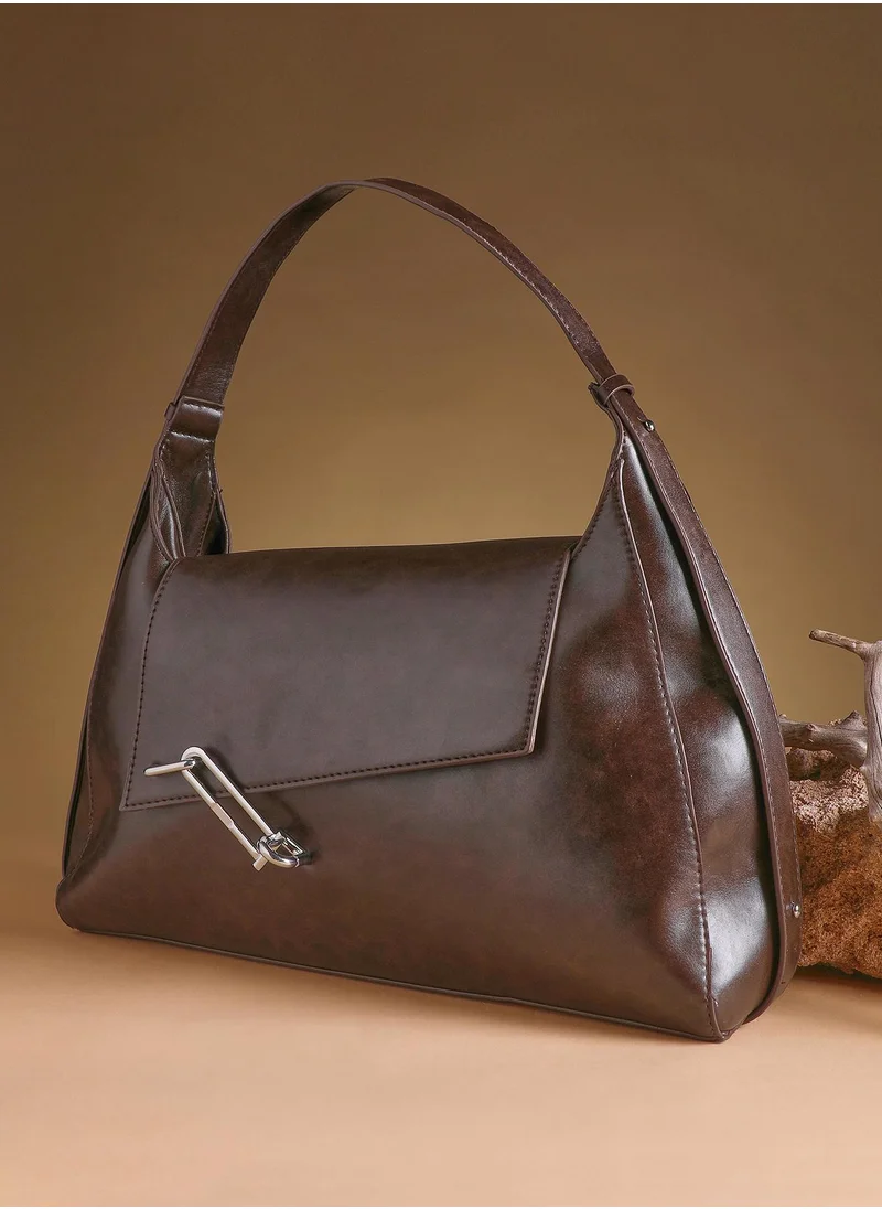 صوص هاوت Women's The Large Slant-Flap Hobo Bag - Coffee Brown