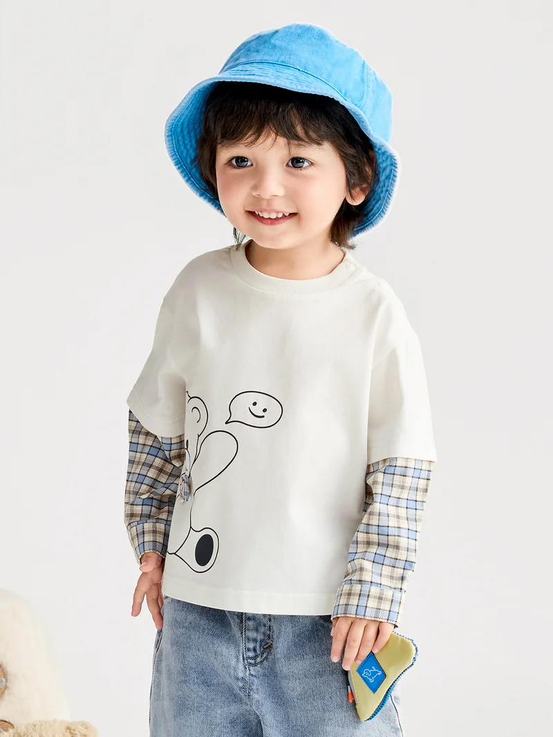 Balabala Toddler Boy Round v-neck long-sleeved T-shirt