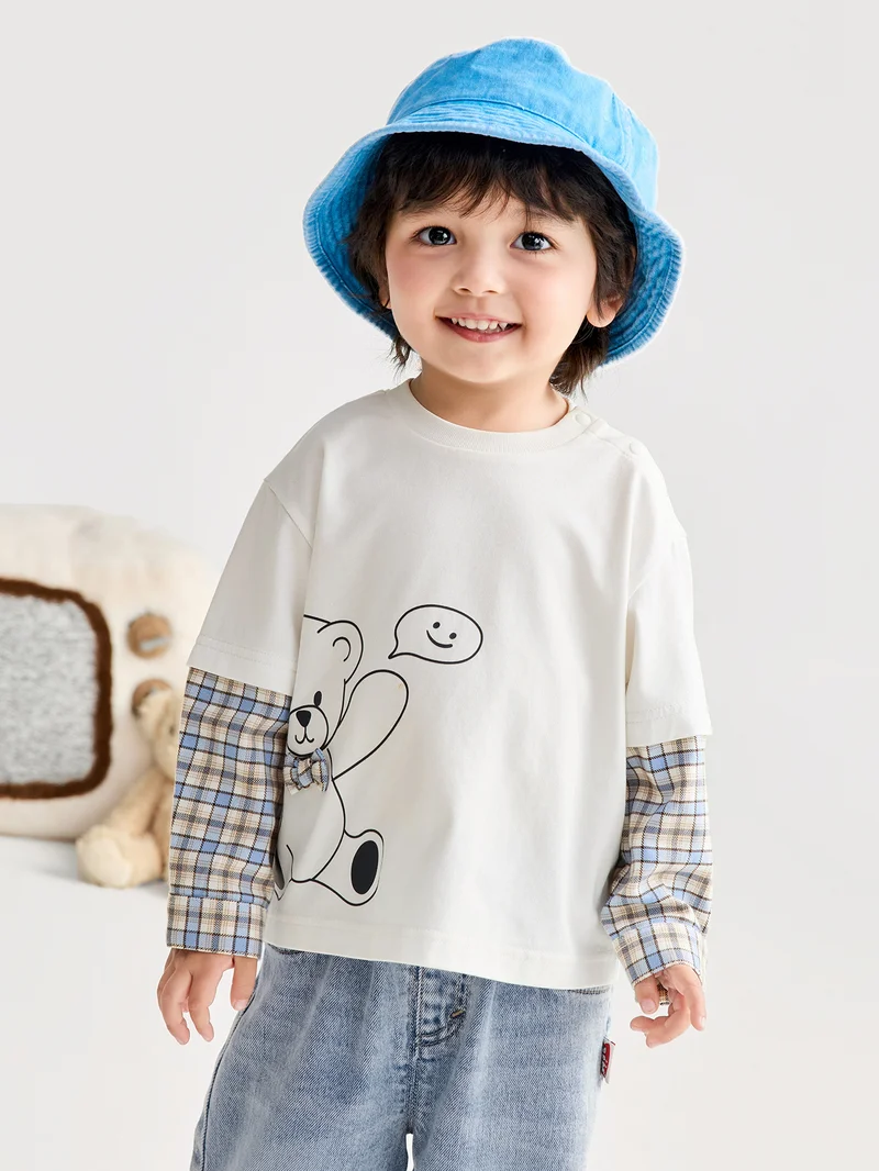 Balabala Toddler Boy Round v-neck long-sleeved T-shirt