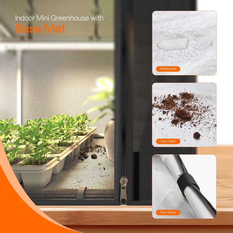 Bstrip Indoor Greenhouse with Grow Light, Mini Grow Tent with Oxford Fabric, Waterproof Base Mat&Ventilation Window for Seed Starting&Plant Growth, 18W Grow Light with Timer, 23.8"x15.7"x20.5" - Image 4