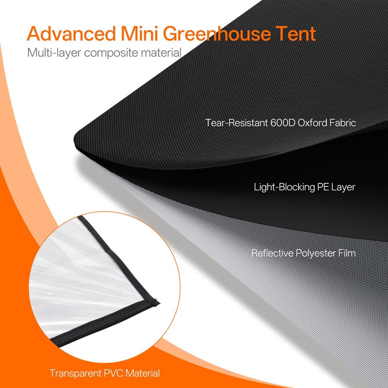 Bstrip Indoor Greenhouse with Grow Light, Mini Grow Tent with Oxford Fabric, Waterproof Base Mat&Ventilation Window for Seed Starting&Plant Growth, 18W Grow Light with Timer, 23.8"x15.7"x20.5" - Image 5