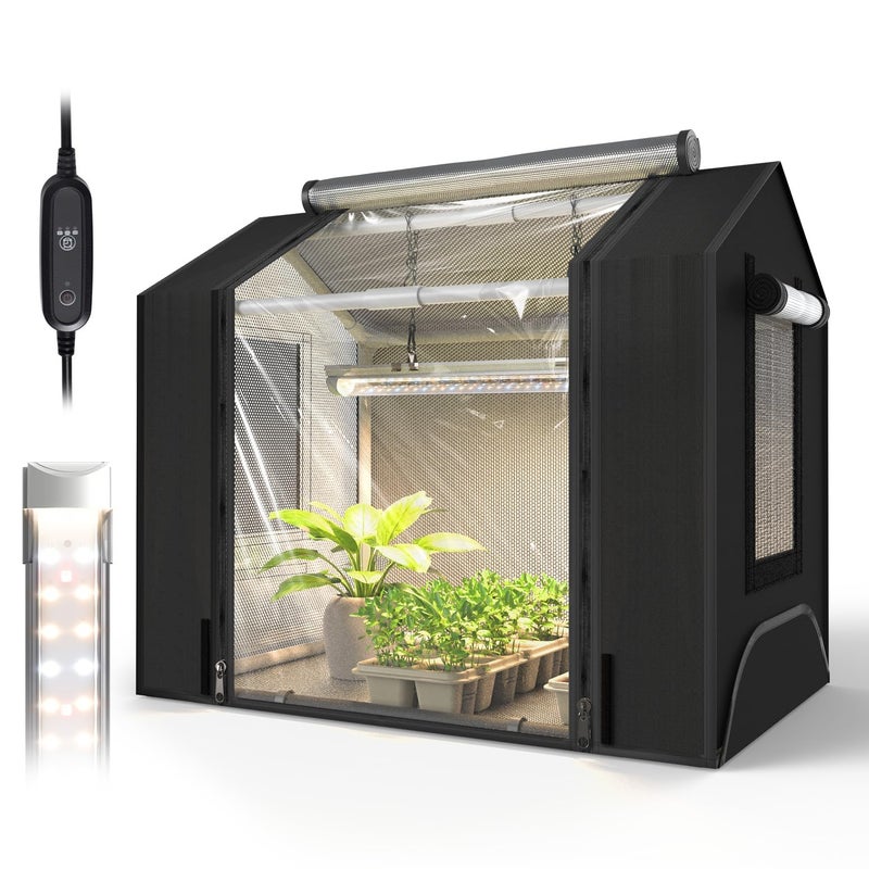 Bstrip Indoor Greenhouse with Grow Light, Mini Grow Tent with Oxford Fabric, Waterproof Base Mat&Ventilation Window for Seed Starting&Plant Growth, 18W Grow Light with Timer, 23.8"x15.7"x20.5" - Image 1