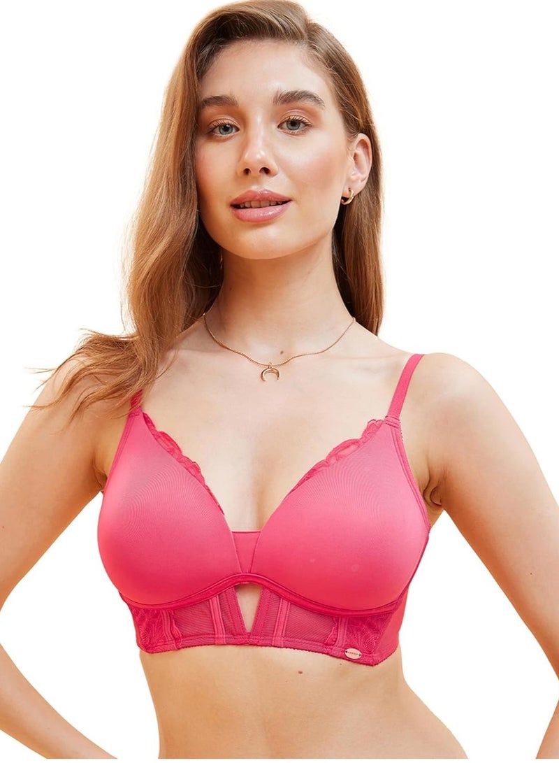 enamor Women Adjustable and Detachable 2 Ways Style Molded Cup Non-Wire T-Shirt Bra Hibiscus Red - Image 1