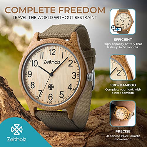 Zeitholz Unisex Wooden Watch - Altenberg Model, Handmade from 100% Natural Bamboo with Quartz Movement - Lightweight Analog Wooden Watch for Men and Women - Adjustable Band Fits Any Wrist - Image 2