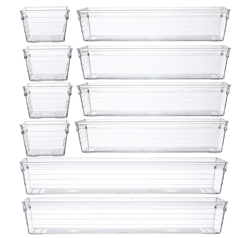 Backerysupply Clear Plastic Drawer Organizer Tray for Vanity Cabinet Set of 10Storage Tray for Makeup Kitchen Utensils Jewelries and Gadgets