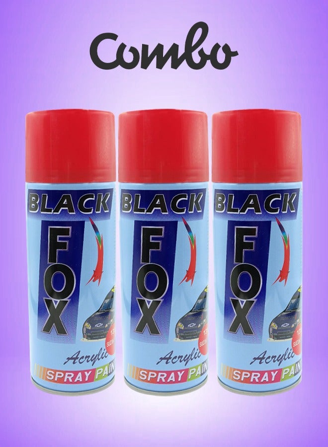 Black Fox Glossy Shine Acrylic Spray Paint for Cars  Red Color 3 pcs - Image 1