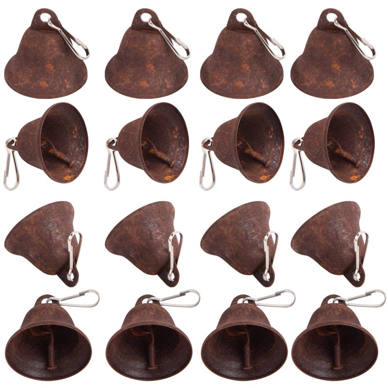 MCPINKY Rusty Craft Bells 34PCS Rusted Vintage Bells 17Inch Small Bells Bulk with Spring Hooks for Antique House Wind Chimes Halloween Decorations