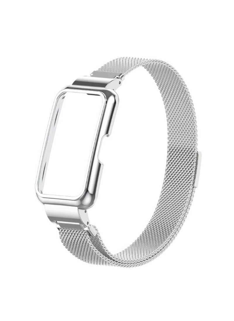X-level Straps Compatible with Honor Band 6,Honor Band 7 Metal Integrated Case Strap,Magnetic Stainless Steel Mesh Replacement Strap Wristband Sport Band for Women Men  - Image 1