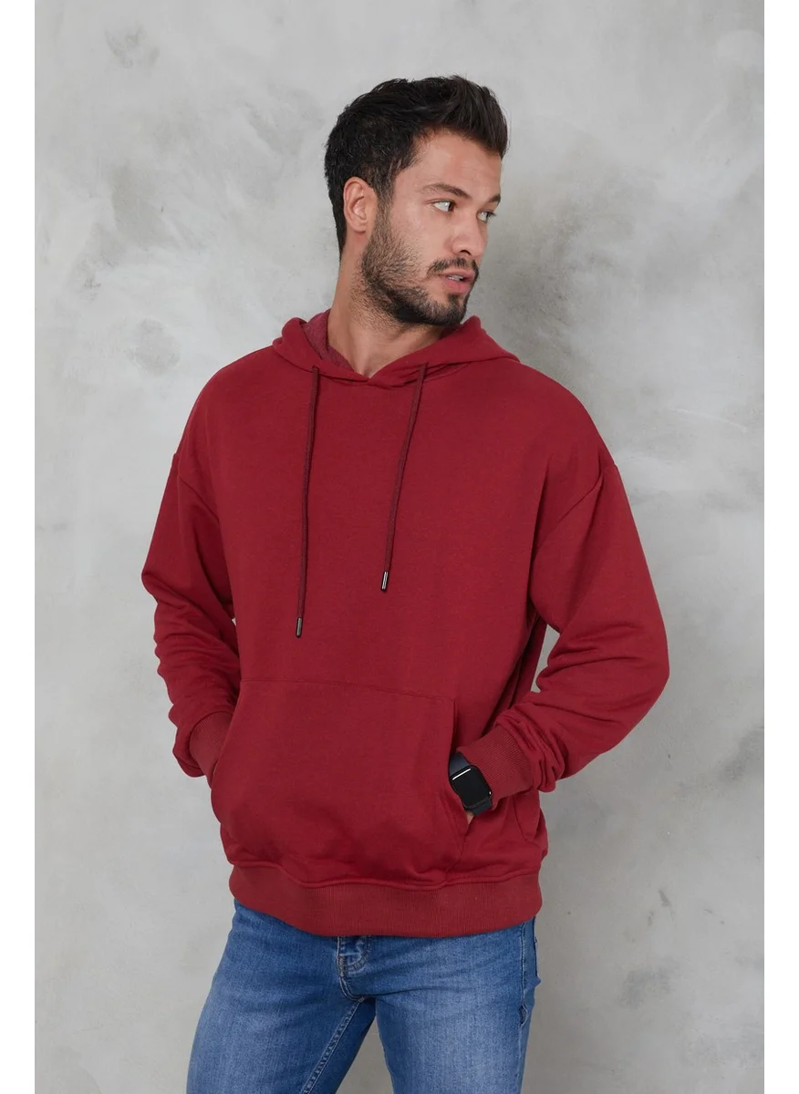 Twenty3 Men's Oversize Hooded Kangaroo Pocket Ribbed Long Sleeve Basic Sweatshirt