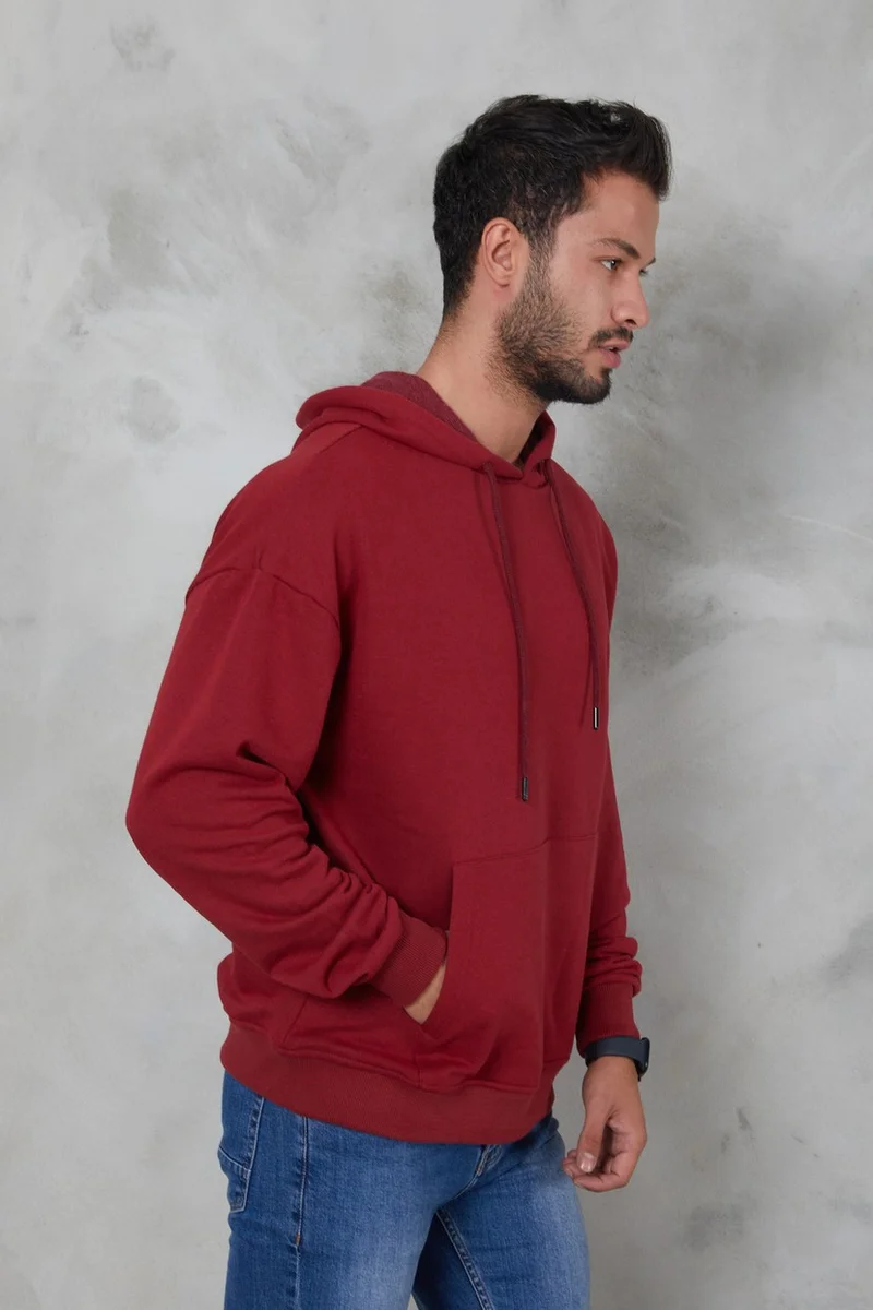 توينتي3 Men's Oversize Hooded Kangaroo Pocket Ribbed Long Sleeve Basic Sweatshirt