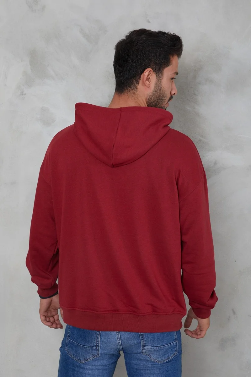 توينتي3 Men's Oversize Hooded Kangaroo Pocket Ribbed Long Sleeve Basic Sweatshirt