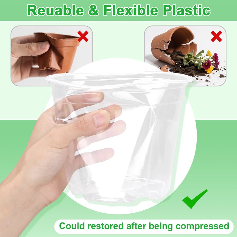 HQAUT 10/8/6/5 Inch Large Clear Nursery Pots with Drainage Holes, 16 Pack Gallon Clear Plastic Pots for Plants, Seedling Starter Pot, Garden Plant Pots for Succulents Flowers - Image 4