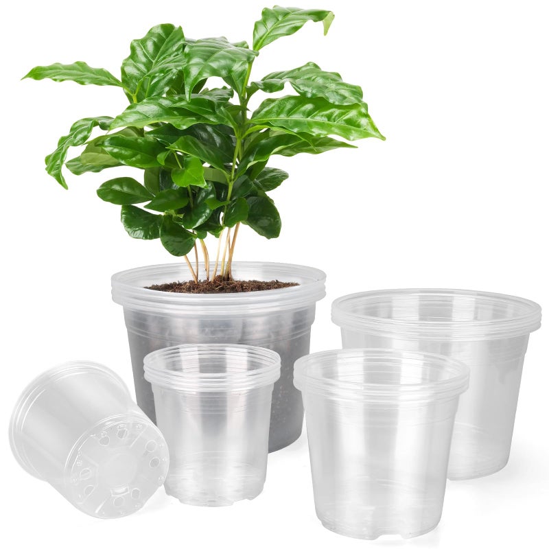 HQAUT 10/8/6/5 Inch Large Clear Nursery Pots with Drainage Holes, 16 Pack Gallon Clear Plastic Pots for Plants, Seedling Starter Pot, Garden Plant Pots for Succulents Flowers - Image 1