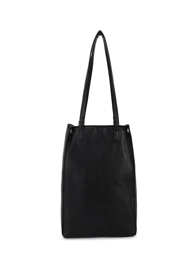 Fastrack Solid Shoulder Bag For Girls, Ladies And Women | Decorative Drawstrings And Dual Handles | Casual Handbag For Womens | Made Up Of Semi - Pu Leather, Black - Image 4