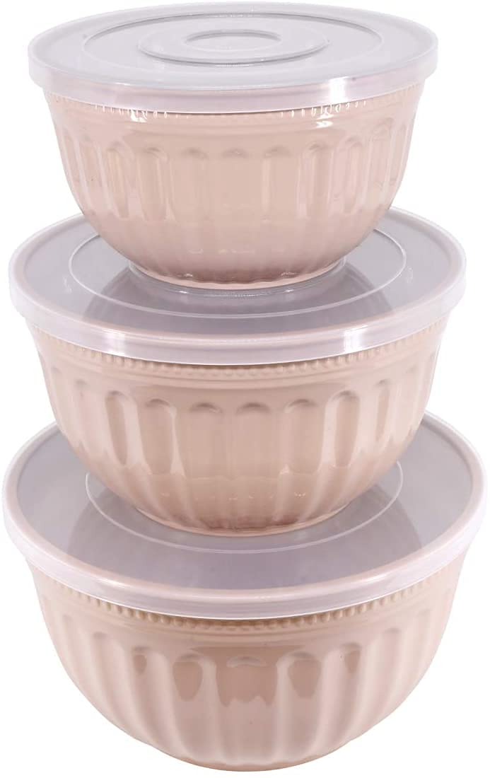 olpad 3 pcs Plastic Round Salad Bowls Setwith airtight lidMicrowave SafeFreezer SafeStorage BowlsMultipurposefor Home Kitchen - Image 1