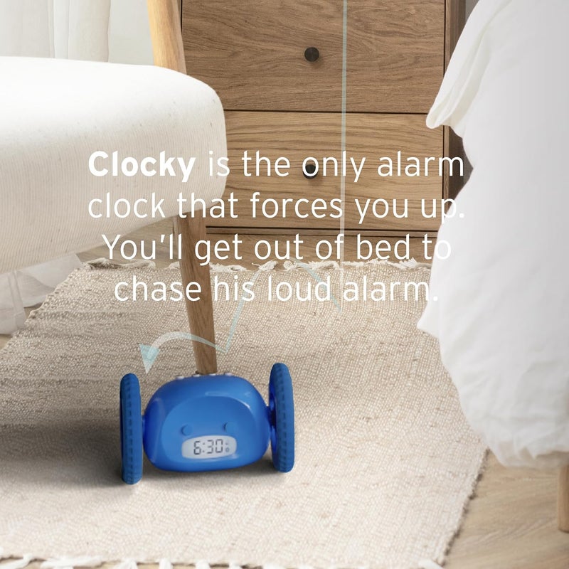 CLOCKY Extra Super Loud Alarm Clock for Heavy Sleepers Adults Kids Teens Bedroom, Move Jump Roll Run Away Easy to Set Smart Digital Alarm Clock Funny Gag Gift (Blue Wheels) - Image 3