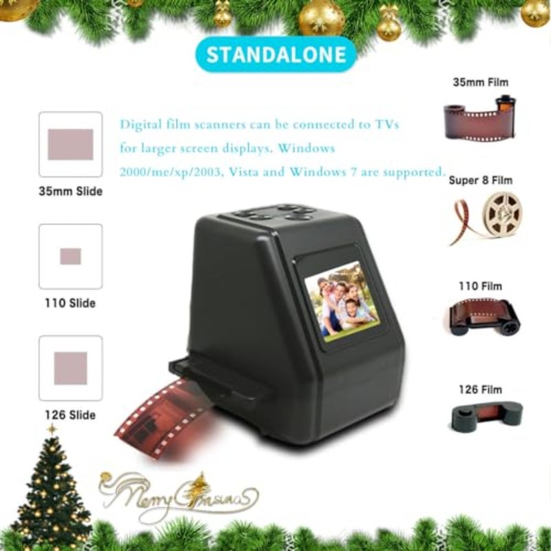 Film and Slide Scanne, All in 1 Film Slide Scanner Converts 35mm 135 110 126 and Super 8 Films, Slides, Negatives to Digital JPG Photos, Built in 128MB Memory, 2 LCD Screen - Image 5
