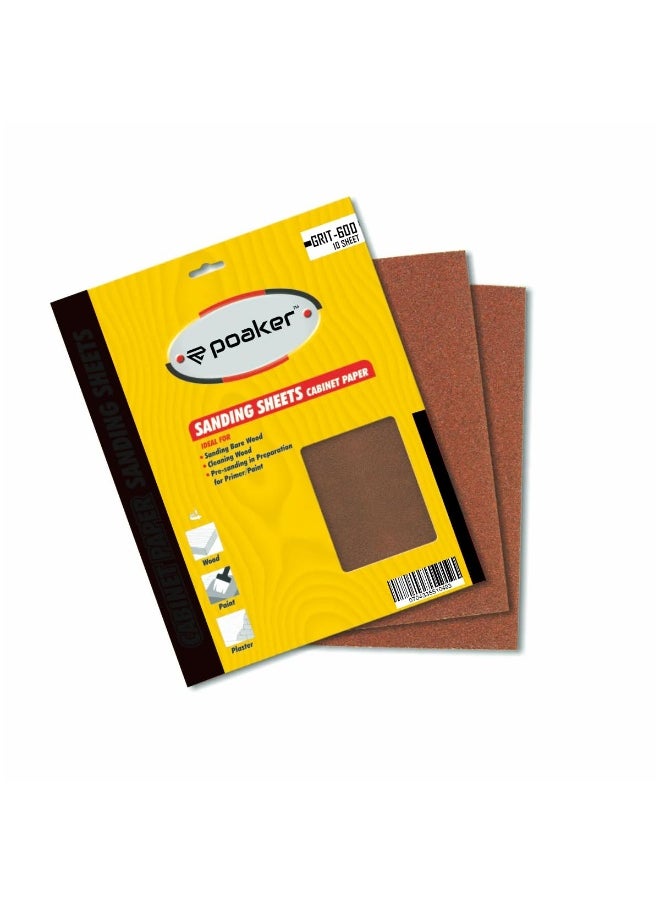 Poaker 10Pcs Waterproof Sheet Abrasive Paper For Automotive Body Working on Paint, Varnish, Furnitures And Other Soft Metals Solid Surface Materials Sanding (GRIT-600)  - Image 1