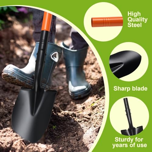 Pragmatist Small Shovel 43.3Inch Durable Metal Shovel for Digging Small Spade Shovel Garden Shovel for Gardening Digging Camping Farming and Outdoors, Orange - Image 5