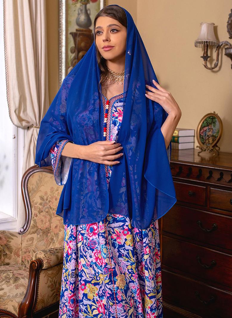 Generic - Elegant style V-neck Splicing pattern Color contrast Embroidery Buttons Flared sleeve Kaftan Variant Color - Image 1