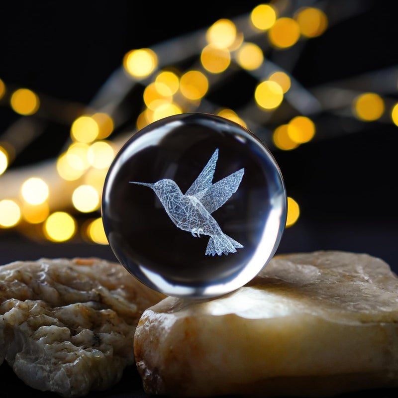 ZEERSHEE 60mm 3D Glass Laser Hummingbird Crystal Ball with Stand Hummingbird Gifts for Women Glass Ball Paperweight Decoration for Home - Image 3