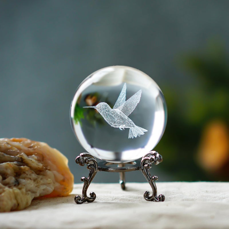 ZEERSHEE 60mm 3D Glass Laser Hummingbird Crystal Ball with Stand Hummingbird Gifts for Women Glass Ball Paperweight Decoration for Home - Image 2