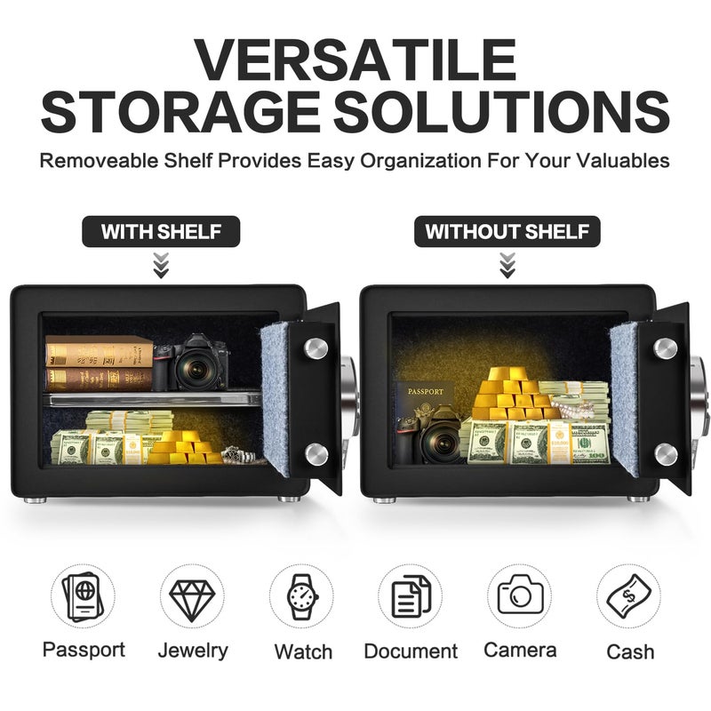 Locksworth Safe for Home, 1.0 Cubic Feet Small Safe with Removable Shelf, Alarm System, Digital Electronic Security Money Box for Cash, Document, Home, Office, Hotel Use, Black, 9.84"D x 13.78"W x 9.84"H - Image 5