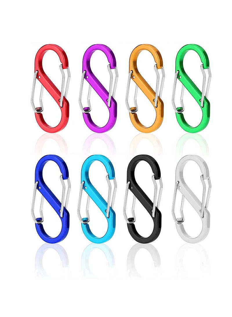 Excefore 8 Pieces Carabiner Clip Snap Hooks Lightweight Aluminum S-Type Dual Locking Clips Carabiner Keychain for Hiking Backpack Outdoor Camping Buckle  - Image 1