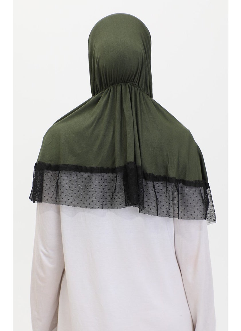 Sefa Merve Tulle Detailed Practical Shawl 1270-01 Khaki  - Image 3
