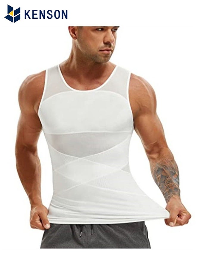 KENSON Compression Shirt for Men Slimming Undershirt Body Shaper Tank top Sleeveless Shapewear Vest Men White XL - Image 1