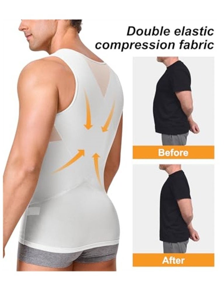KENSON Compression Shirt for Men Slimming Undershirt Body Shaper Tank top Sleeveless Shapewear Vest Men White XL - Image 3