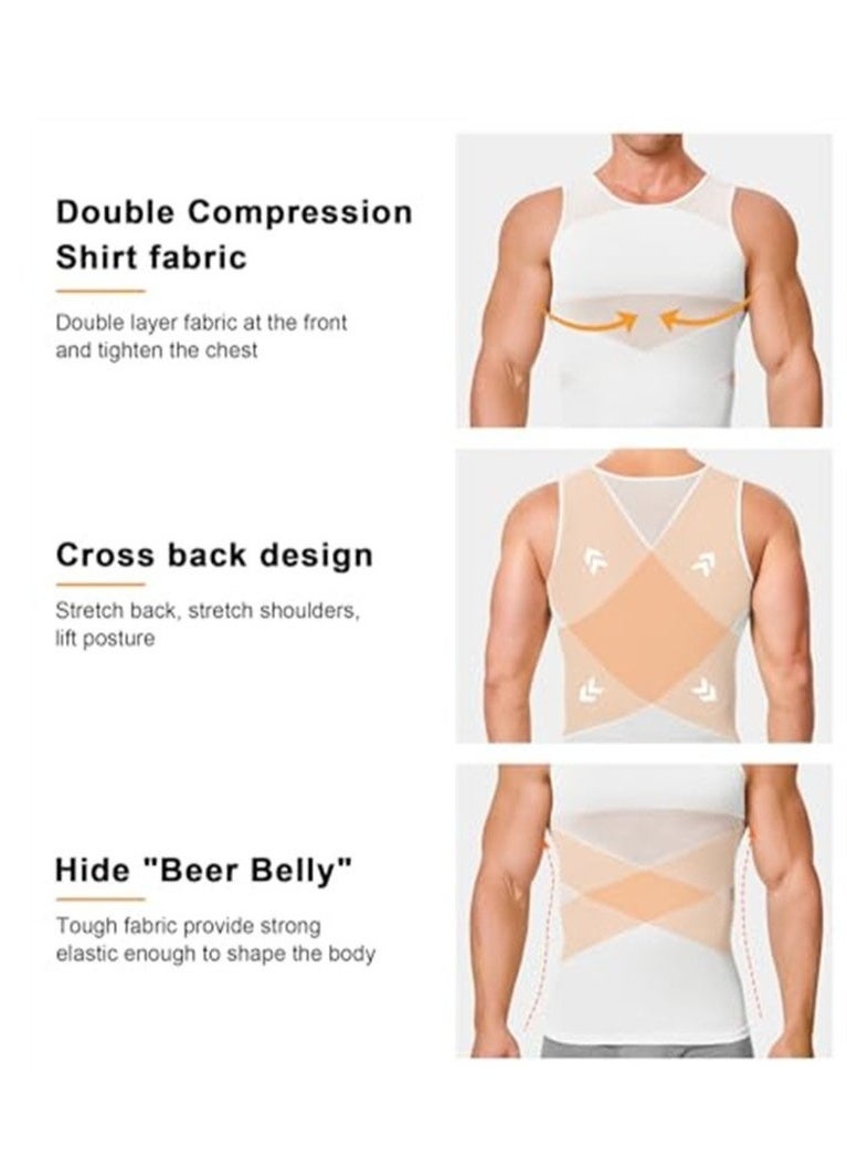 KENSON Compression Shirt for Men Slimming Undershirt Body Shaper Tank top Sleeveless Shapewear Vest Men White XL - Image 4