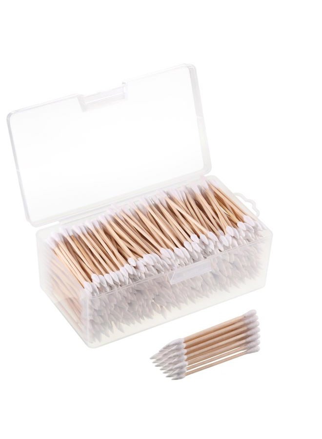 Norme 500 Pieces Cotton Cleaning Swabs, Pointed/Round Tip with Wooden Handle Cleaning Swabs Cotton Buds for Jewelry Ceramics Electronics in Storage Case (3 Inch, Pointed and Round Tip) - Image 1